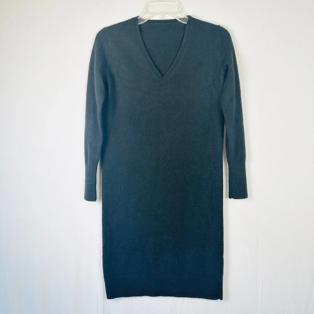 Everlane Cashmere V Neck Long Sleeve Sweater Dress‎ Women XS Black Minimalist